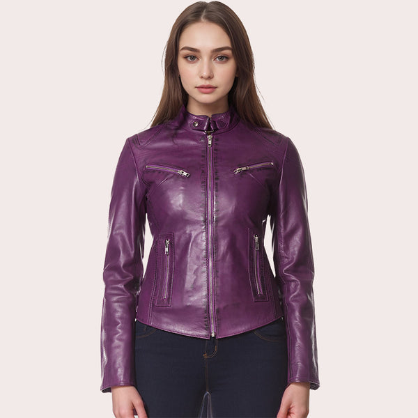 Racer Leather Jacket For Women VELOZ