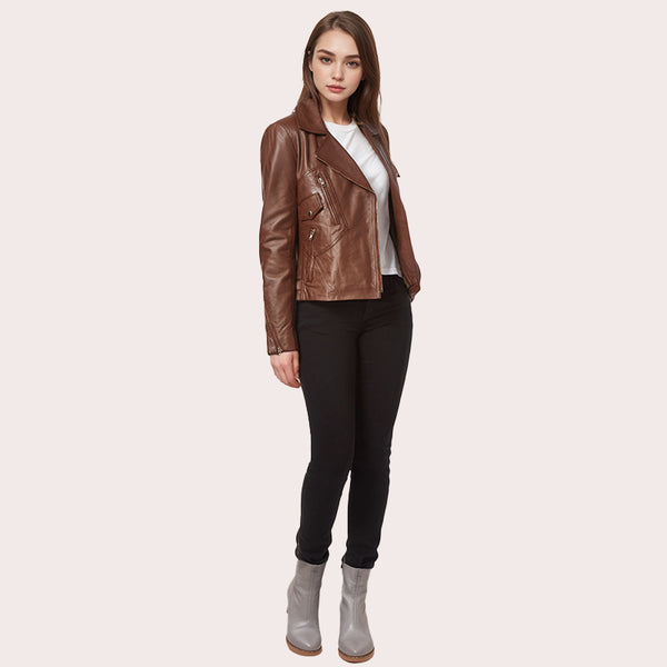 Fitted Biker Style Leather Jacket MONICA