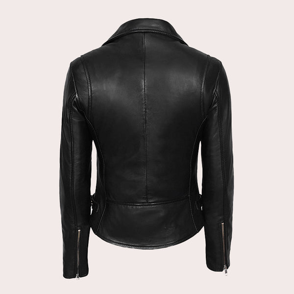 Asymmetrical Zip Biker Leather Jacket GENIVIE