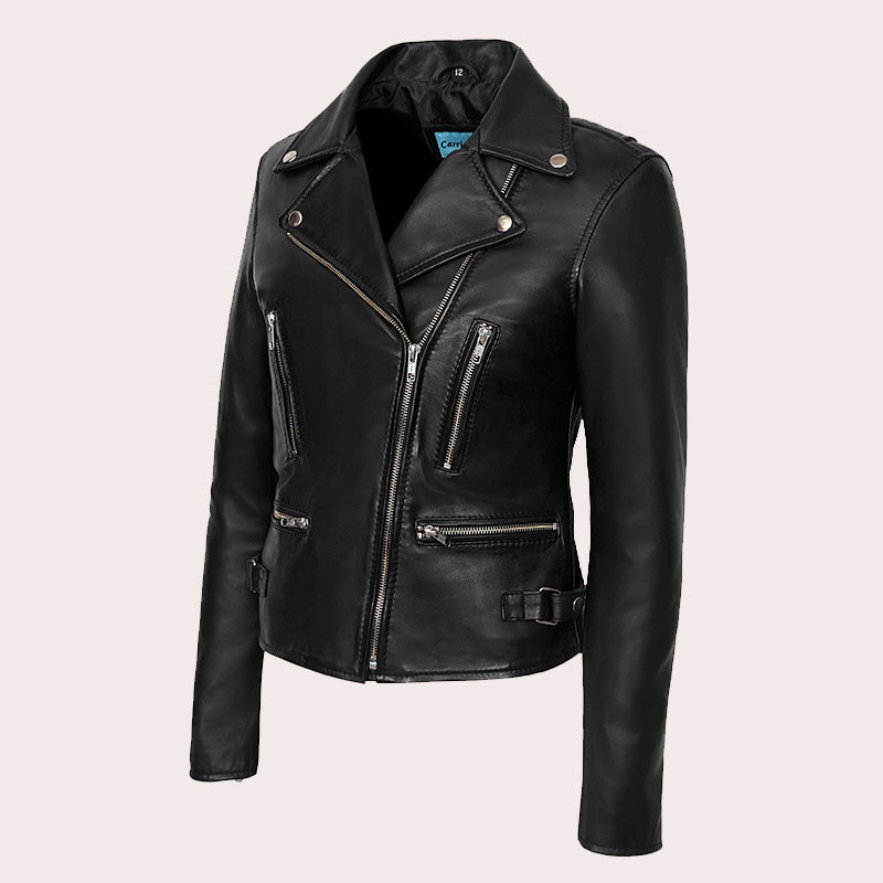 Asymmetrical Zip Biker Leather Jacket GENIVIE