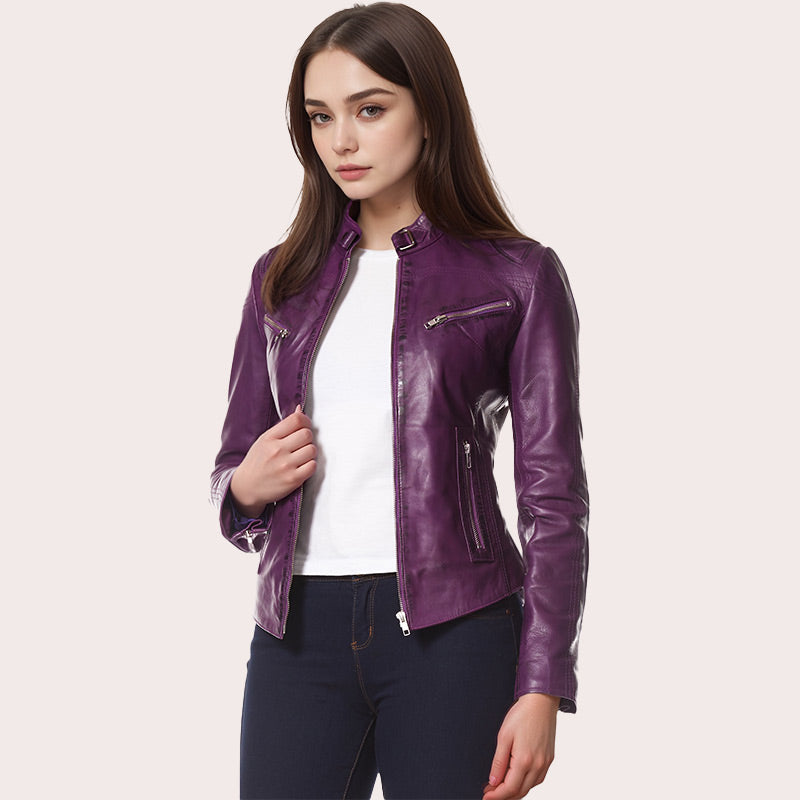 Racer Leather Jacket For Women VELOZ