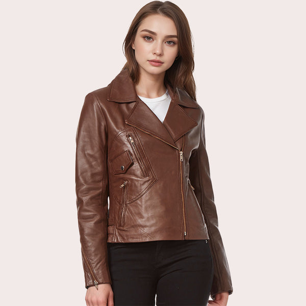 Fitted Biker Style Leather Jacket MONICA