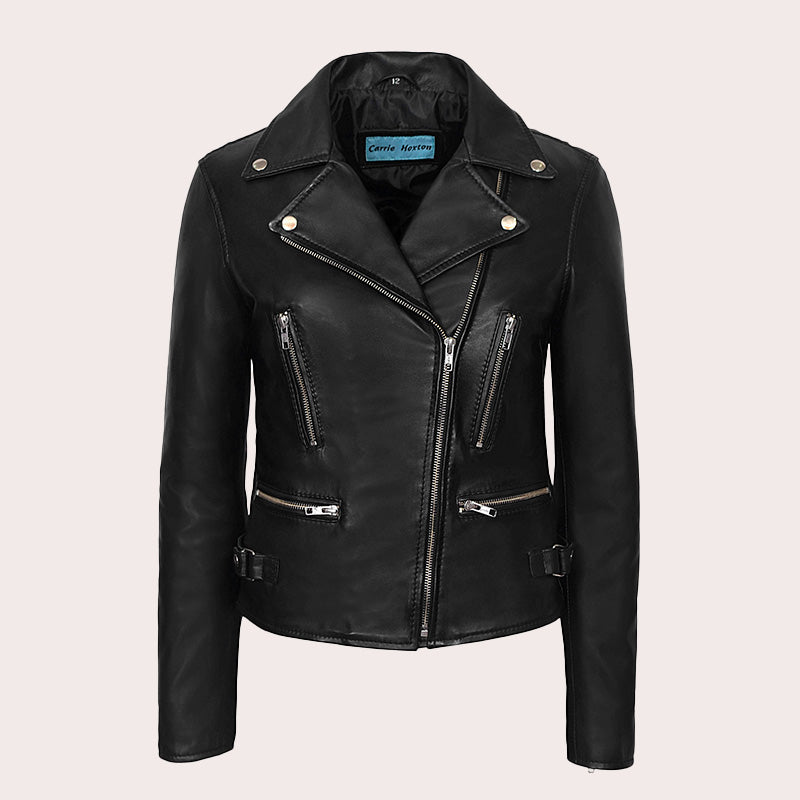 Asymmetrical Zip Biker Leather Jacket GENIVIE