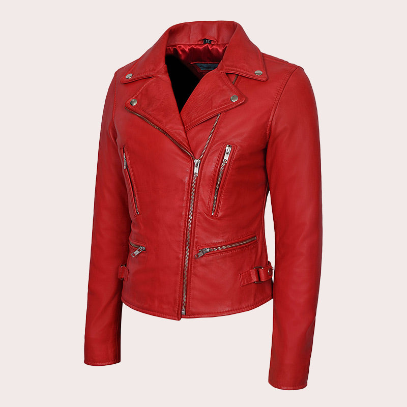 Asymmetrical Zip Biker Leather Jacket GENIVIE