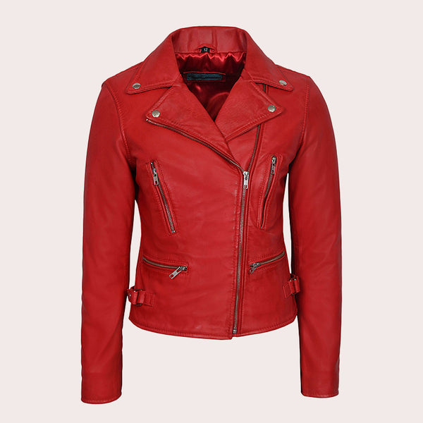 Asymmetrical Zip Biker Leather Jacket GENIVIE