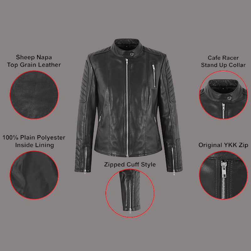 Women Leather Biker Jacket SEDBERGH