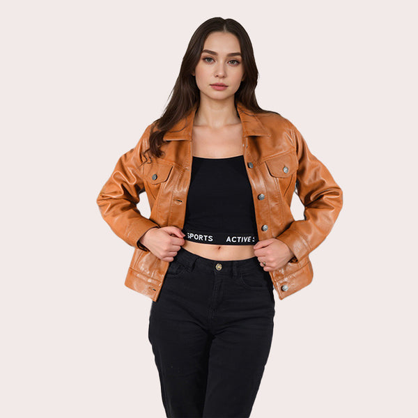 Women Leather Denim Jacket HESMEN