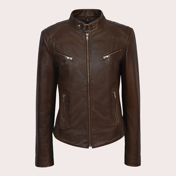 Racer Style Leather Jacket For Women VELOZ