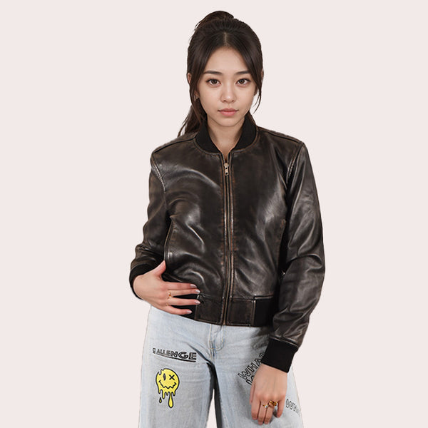 Cropped Leather Bomber Jacket CARLY