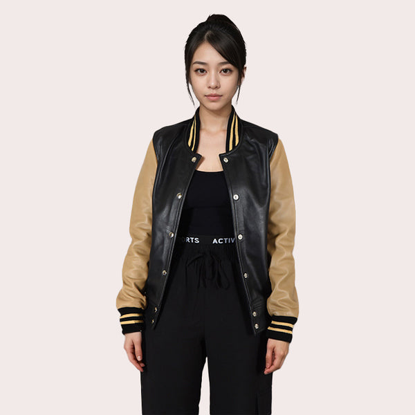 Women's Leather Varsity Jacket DASHEN