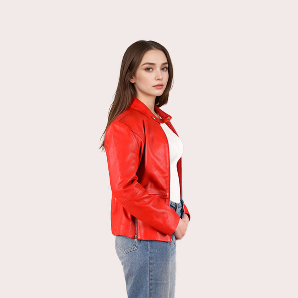 Women's Leather Racer Jacket KYREL