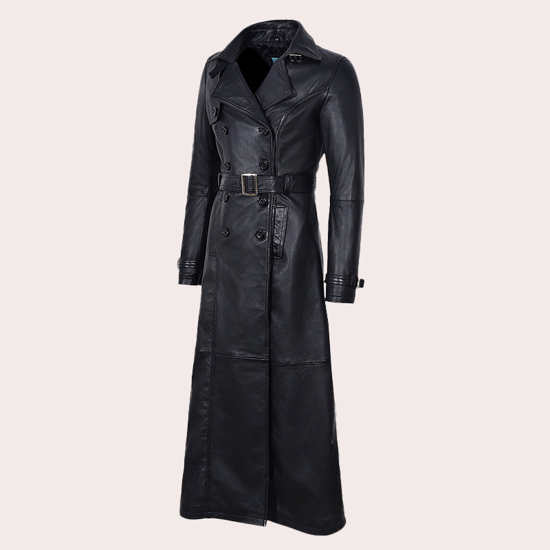 Women's Long Leather Trench Coat ANGIE