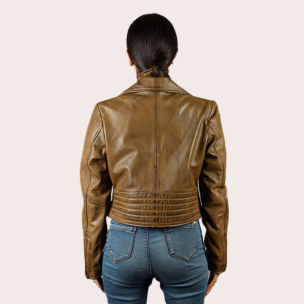 Women Centre Zip Leather Biker Jacket RYDAL