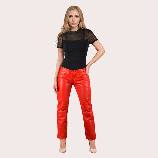 Women's Low-Rise Leather Pants TERRAN