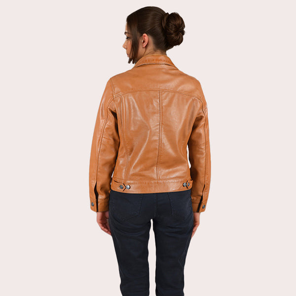 Women Leather Denim Jacket HESMEN