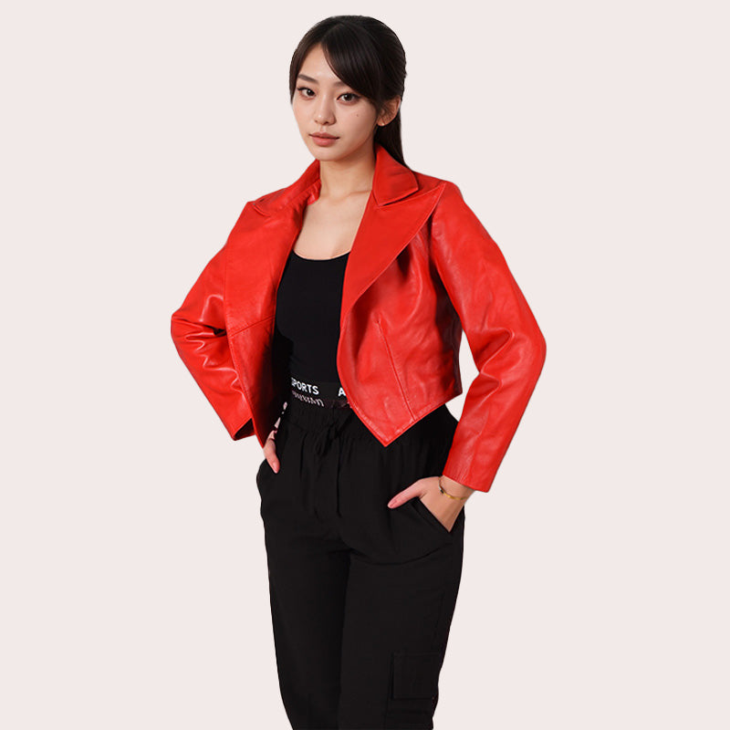 Women's Cropped Leather Blazer Jacket RENZA