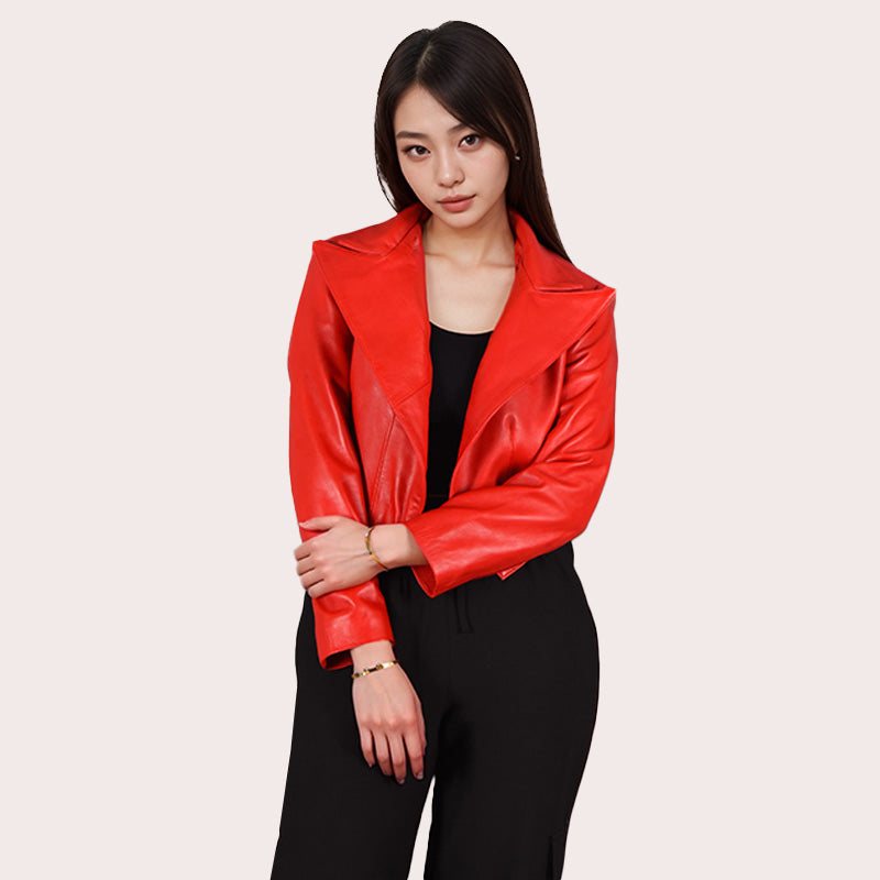 Women's Cropped Leather Blazer Jacket RENZA