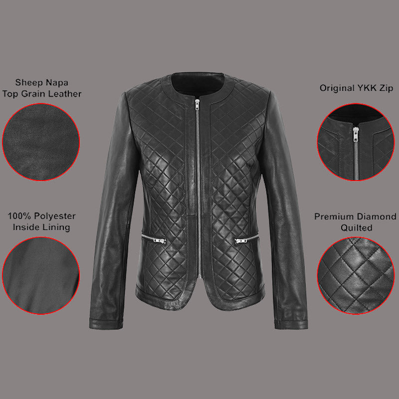 Women Collarless Quilted Leather Jacket DUSKLIGHT