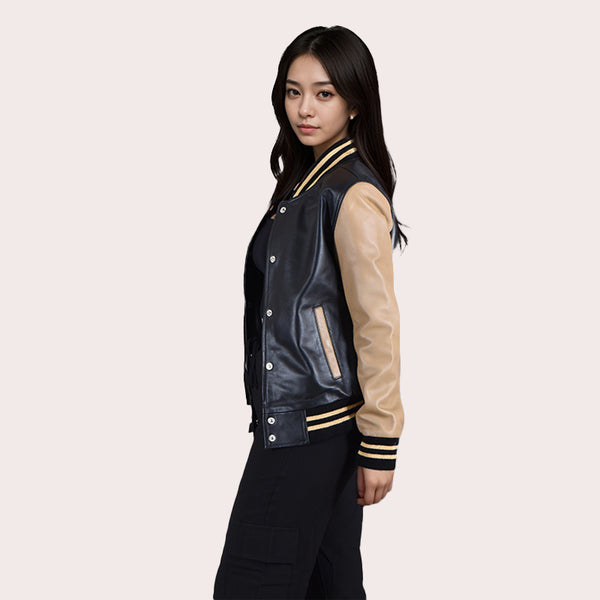 Women's Leather Varsity Jacket DASHEN
