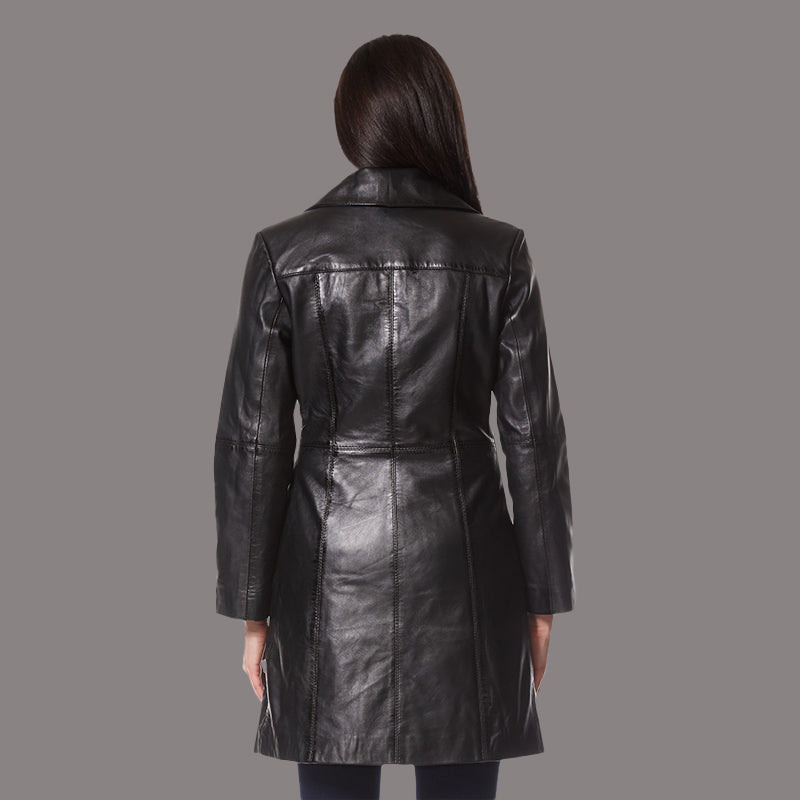 Women Single Breasted Leather Trench Coat MABEL