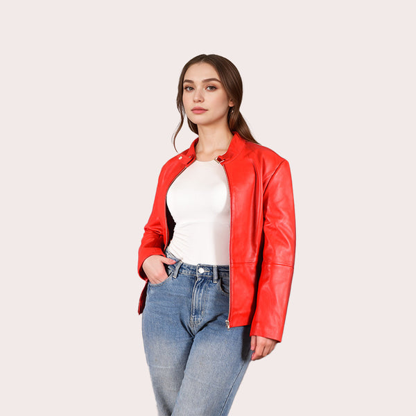 Women's Leather Racer Jacket KYREL