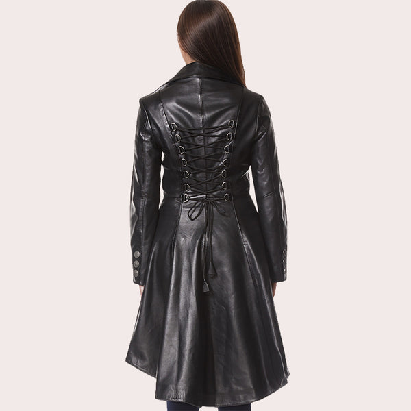 Women Dovetail Laced Back Leather Coat AERIS