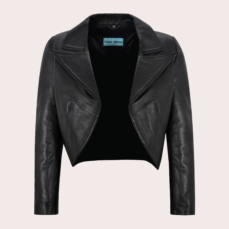 Women's Cropped Leather Blazer Jacket RENZA