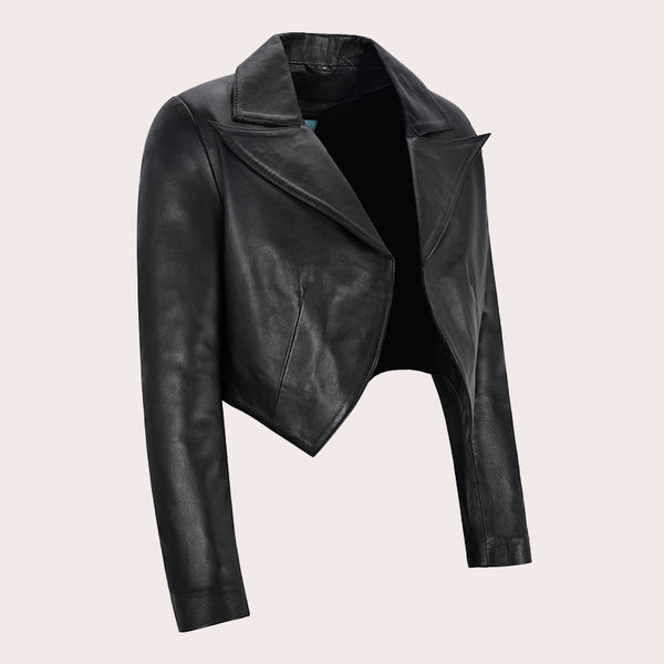 Women's Cropped Leather Blazer Jacket RENZA