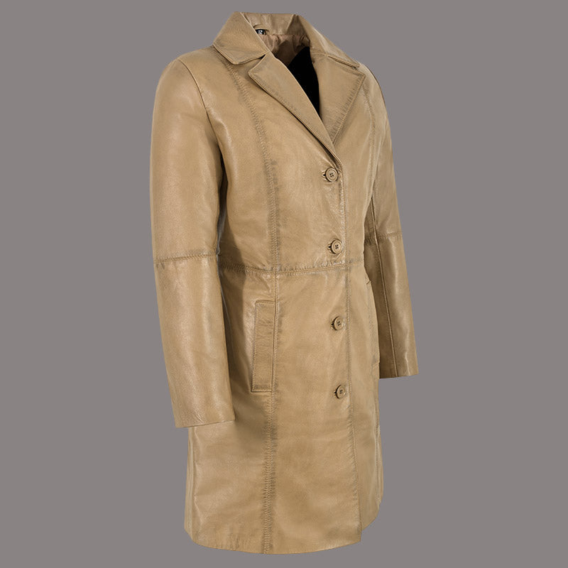 Women Single Breasted Leather Trench Coat MABEL