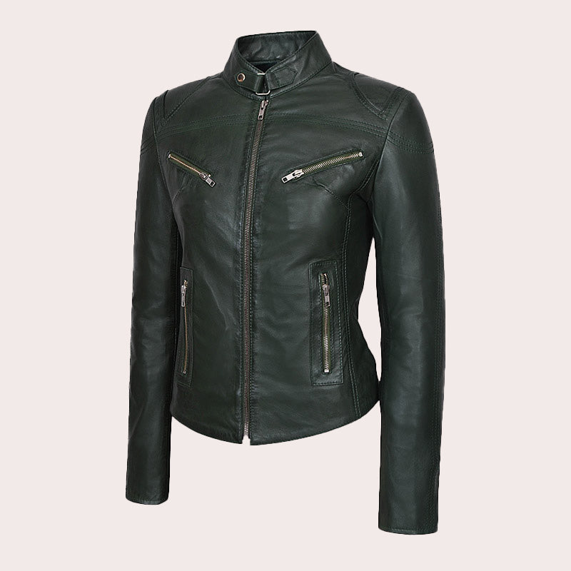 Racer Leather Jacket For Women VELOZ