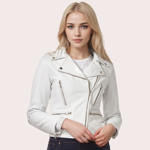 Asymmetrical Zip Biker Leather Jacket GENIVIE