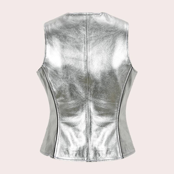 Women's Silver Leather Vest EZRAH