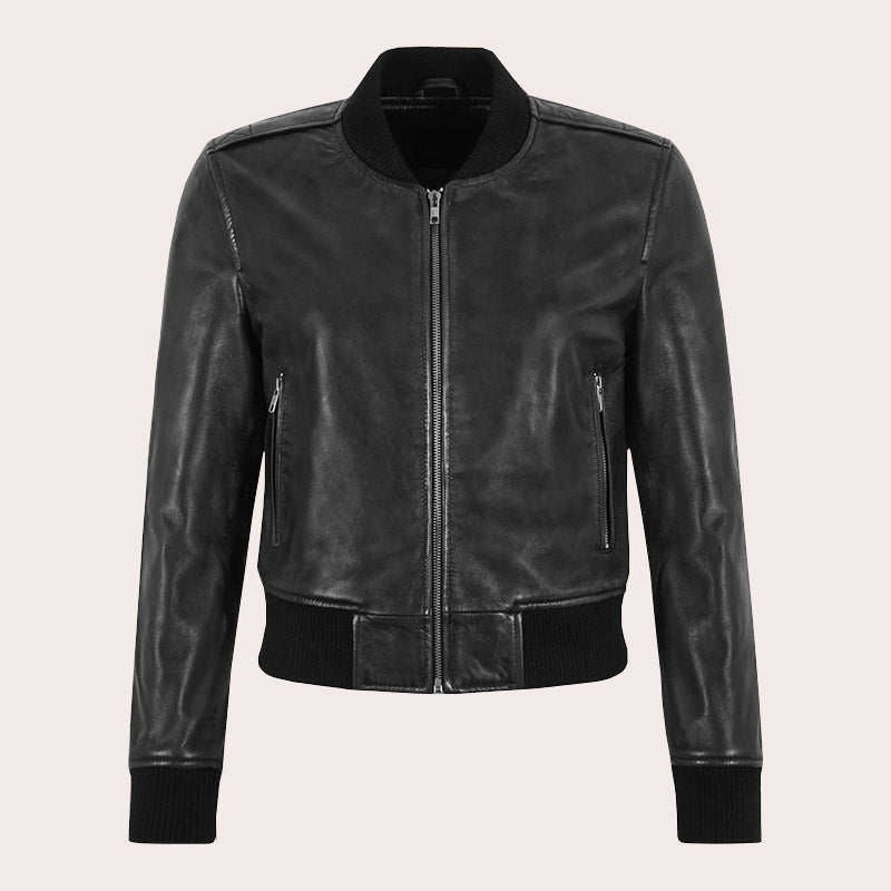 Cropped Leather Bomber Jacket CARLY