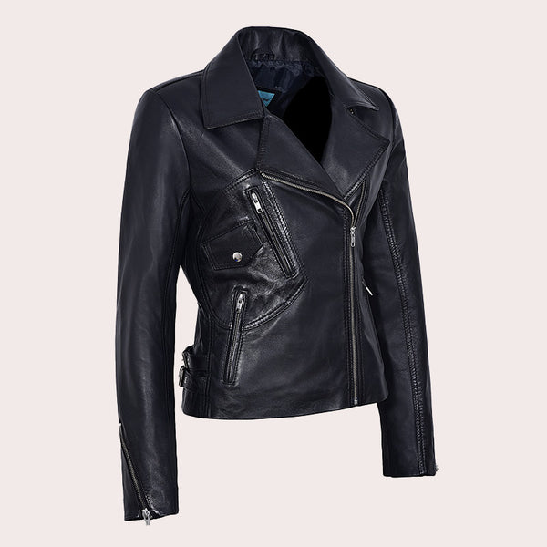 Fitted Biker Style Leather Jacket MONICA