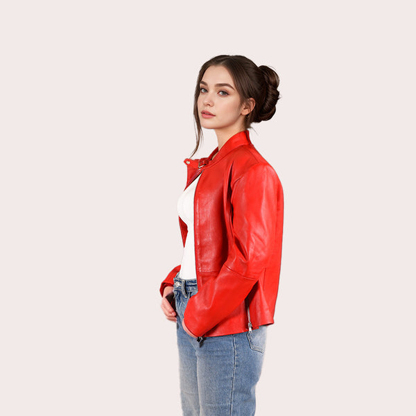 Women's Leather Racer Jacket KYREL