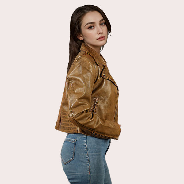 Women Centre Zip Leather Biker Jacket RYDAL