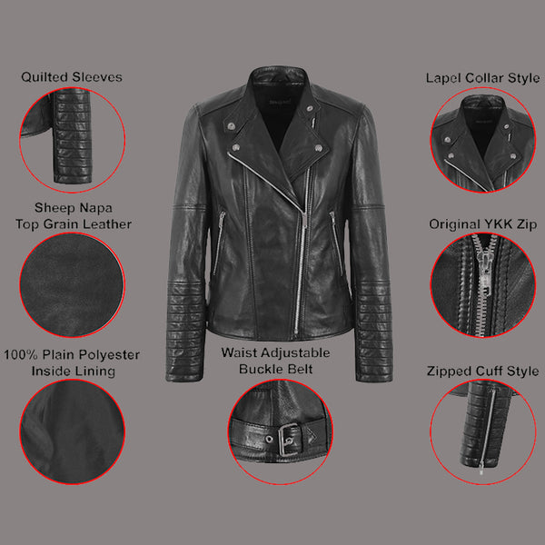 Leather Biker Jacket for Women SKIDDAW