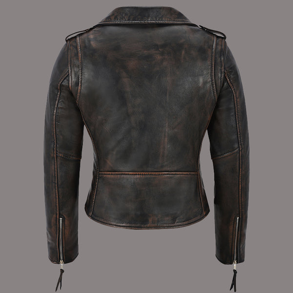 Women Vintage Leather Biker Jacket RUNWAY