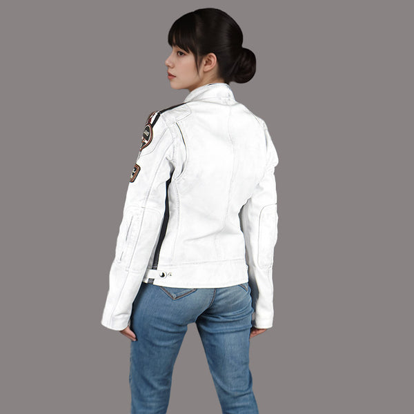 Women Leather Biker Jacket in White SIZMA