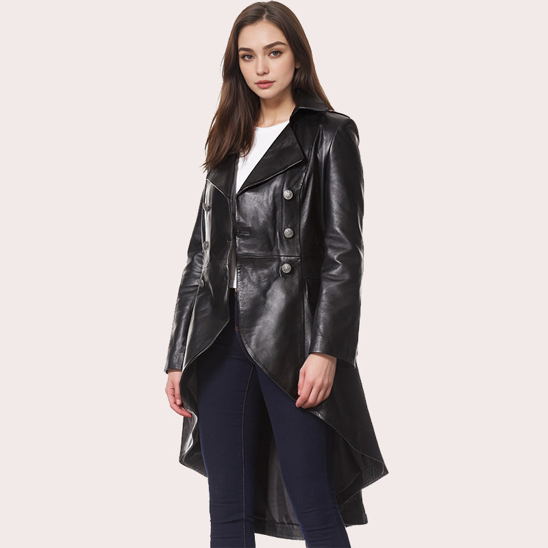 Women Dovetail Laced Back Leather Coat AERIS