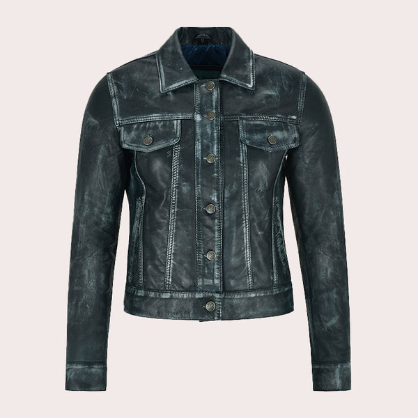 Women Leather Denim Jacket HESMEN