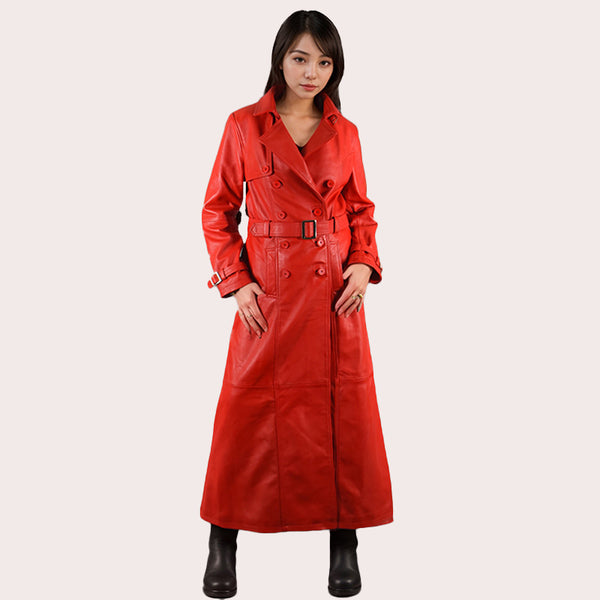 Women's Long Leather Trench Coat ANGIE