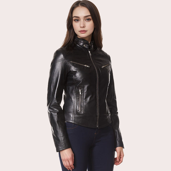 Racer Style Leather Jacket For Women VELOZ