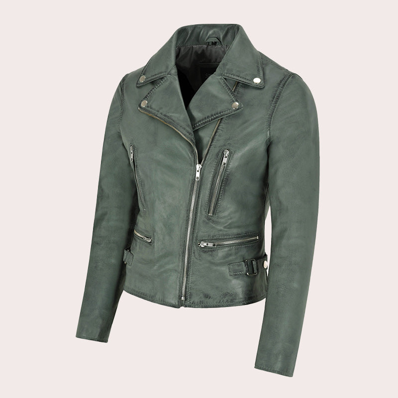 Asymmetrical Zip Biker Leather Jacket GENIVIE