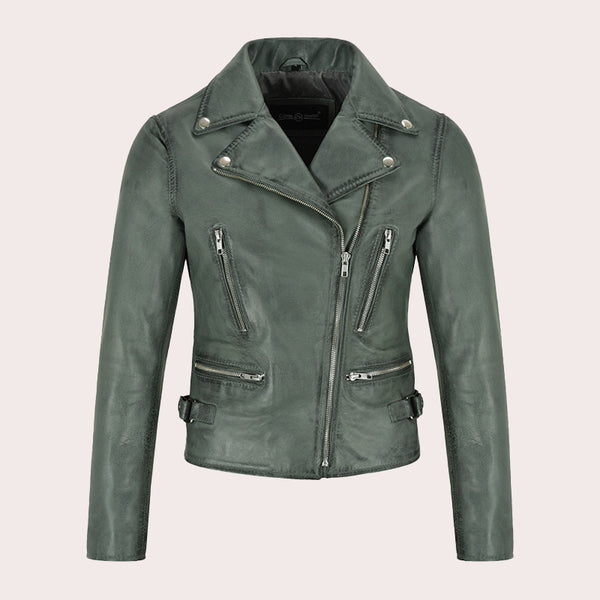 Asymmetrical Zip Biker Leather Jacket GENIVIE