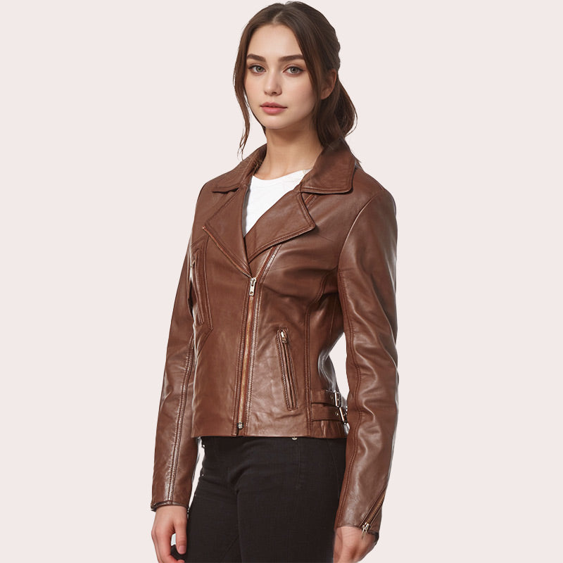 Fitted Biker Style Leather Jacket MONICA