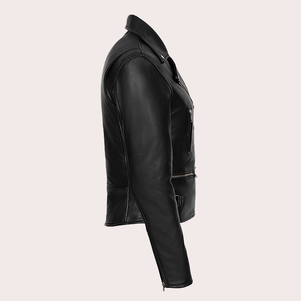 Asymmetrical Zip Biker Leather Jacket GENIVIE