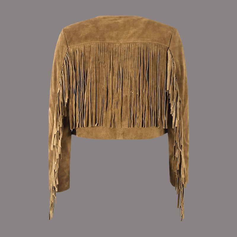 Cropped Leather Fringe Jacket in VAQUERO