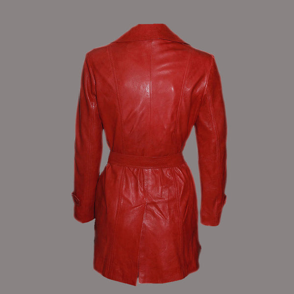 Women Leather Trench Coat with Tie Belt KESWICK