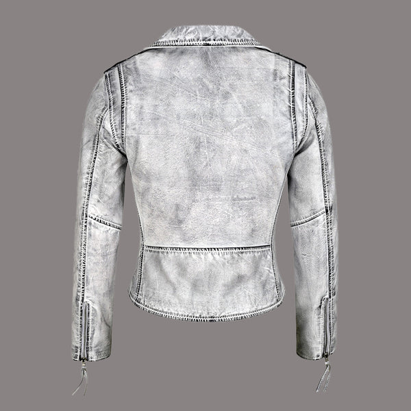 Women Vintage Leather Biker Jacket RUNWAY